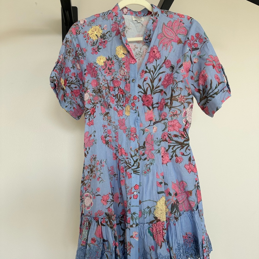 HEMANT & NANDITA Pink and Yellow Floral Midi Dress